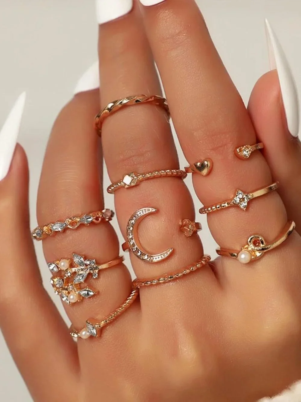 Gold Stackable Rings for Women Teen Girl Gifts Trendy Stuff Simple Star Moon Hea - Picture 5 of 9